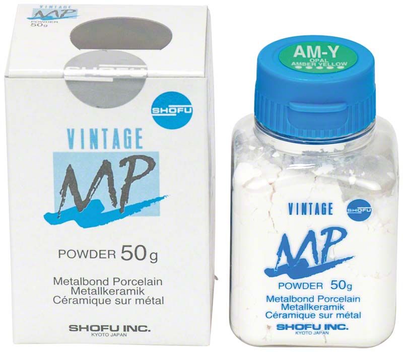 Vintage MP Opal Effekt 50g AM-Y Pulverflasche und Verpackung in Weiß.
