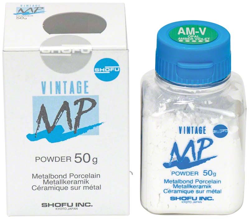 Verpackung und Flasche des VINTAGE MP Opal Effekt 50g AM-V Porzellanpulvers.