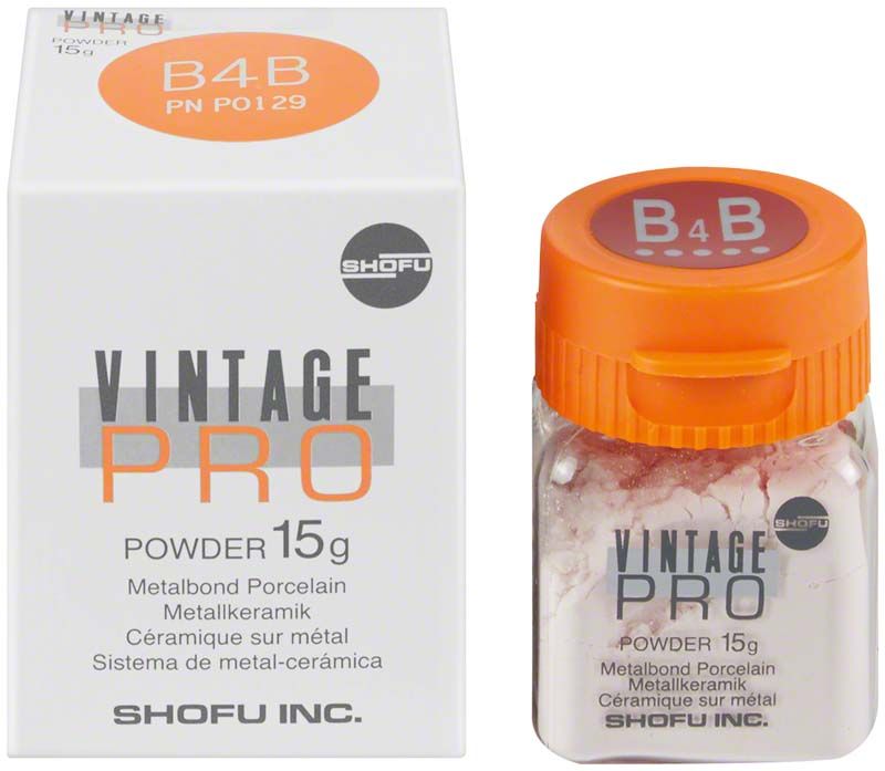 Vintage PRO Body 15g B4B Pulververpackung und Fläschchen auf weißem Hintergrund.