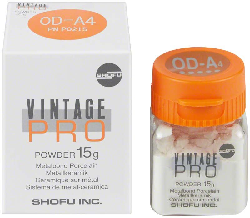 Vintage PRO Opaque Dentin 15g OD-A4 in orangefarbener Verpackung.