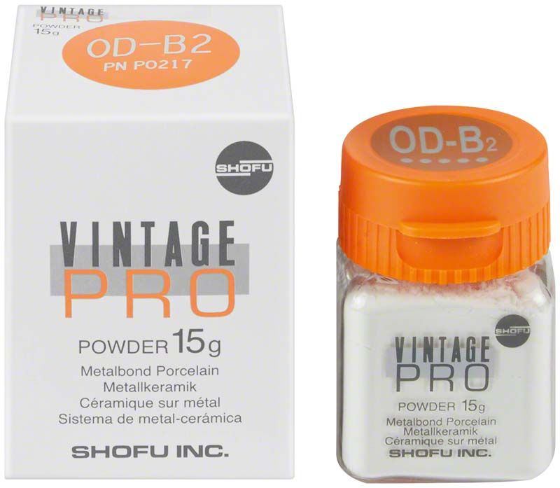 Metallkeramikpulver Vintage PRO Opaque Dentin 15g OD-B2 in Verpackung.