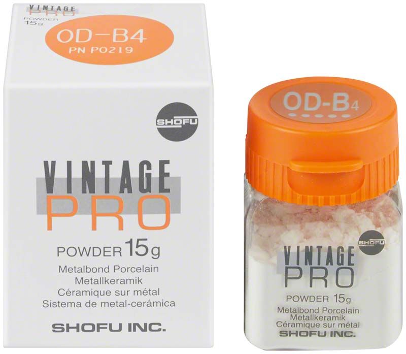 Vintage PRO Opaque Dentin 15g OD-B4 in Originalverpackung mit orangefarbenem Deckel.