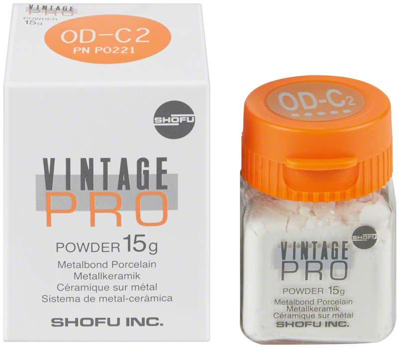 Vintage PRO Opaque Dentin 15g OD-C2 Verpackung und Fläschchen.