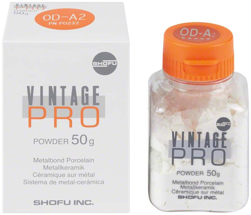 Vintage PRO Opaque Dentin 50g OD-A2 in Originalverpackung mit orangefarbenem Deckel.