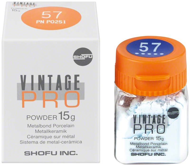 Vintage PRO Incisal 15g Pulver in weißer Verpackung mit orangefarbenem Deckel.