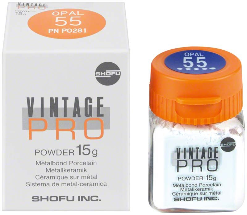 Verpackung und Flasche des Vintage PRO Opal Schneide 15g OP 55 Pulvers.