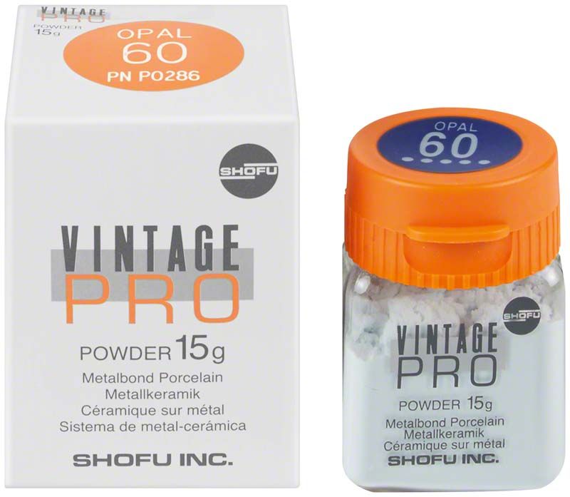 Vintage PRO Opal Schneide Pulver 15g Verpackung und Dose mit Etikettierung.