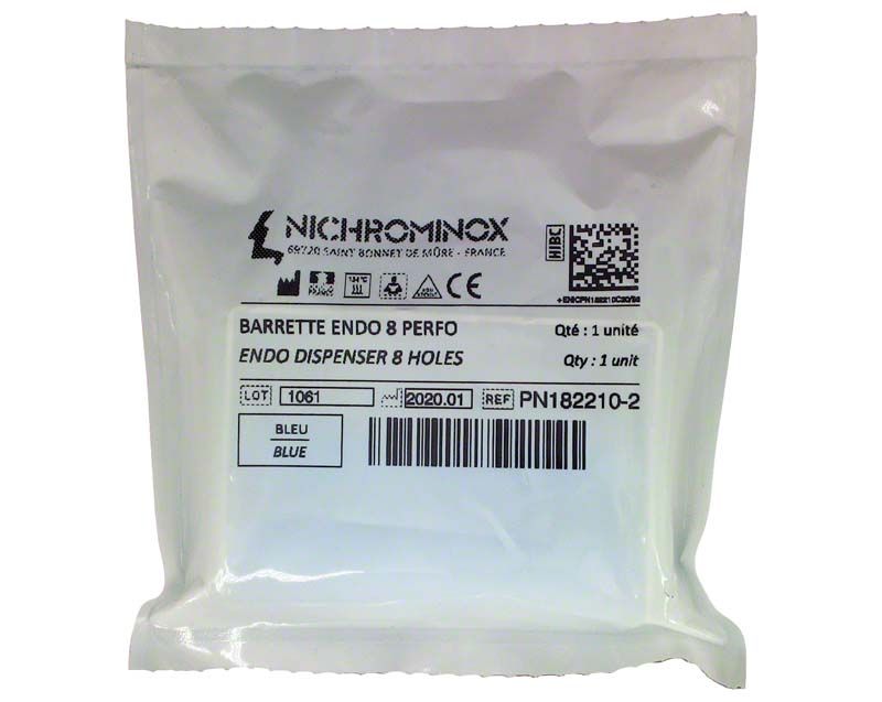Endo Dispenser 8 Löcher Blau in weißer Verpackung.