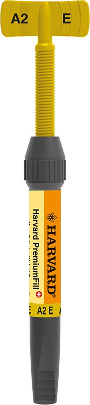 Gelb-schwarze Harvard PremiumFill Spritze A2 E für Zahnfüllungen.