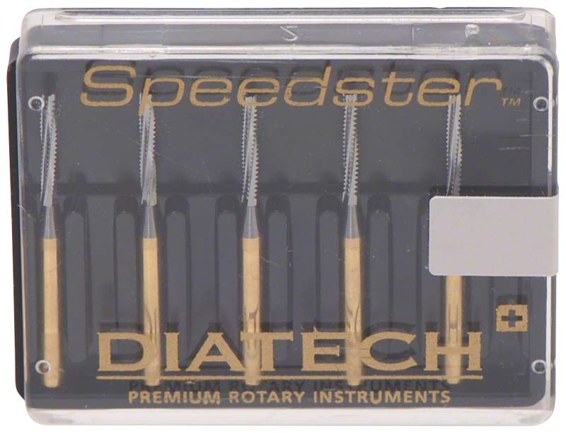 Transparente Verpackung mit DIATECH Speedster FG S847 012 Dentalbohrern.