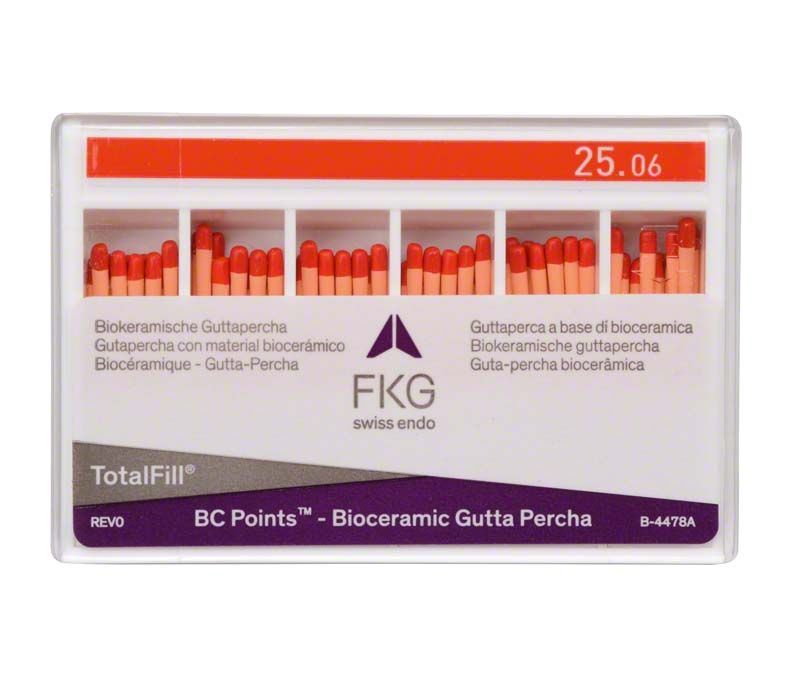 TotalFill® BC Points™ Guttaperchaspitzen in Verpackung mit Taper .06 Iso 025.