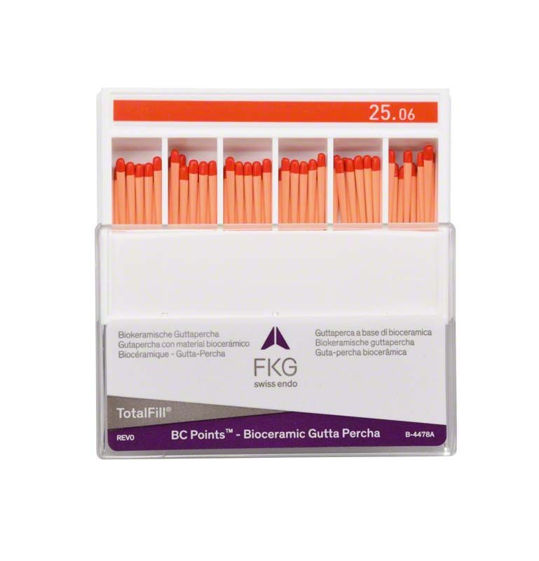 Guttaperchaspitzen TotalFill® BC Points™ in offener Verpackung mit Taper .06 Iso 025.