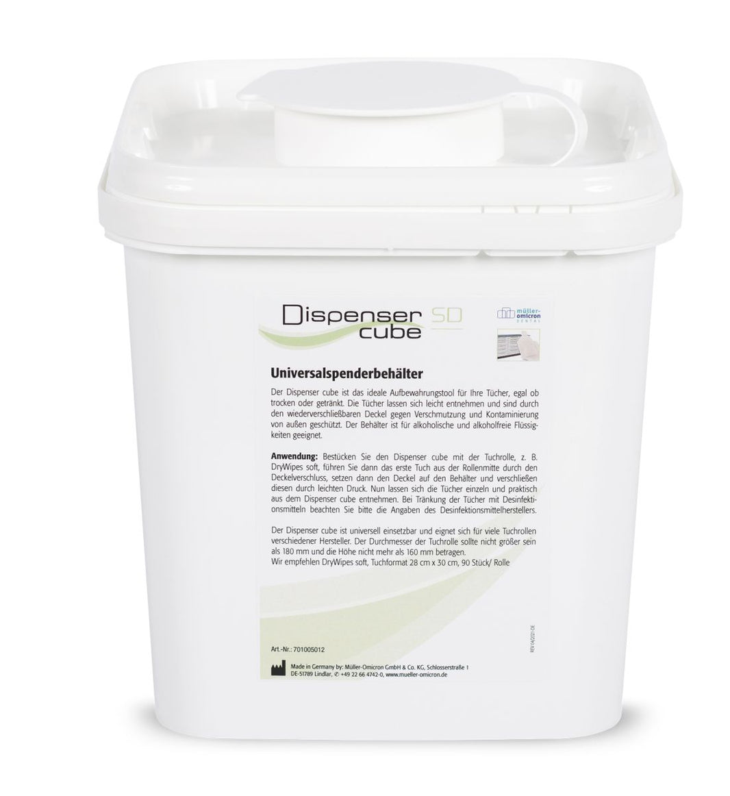 Universalbehälter Dispenser Cube leer für Dentalrapid SD Wipes.
