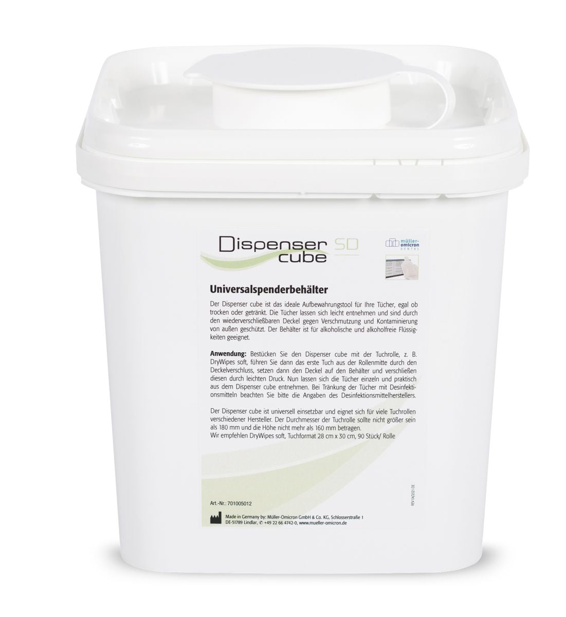 Universalbehälter Dispenser Cube leer für Dentalrapid SD Wipes.