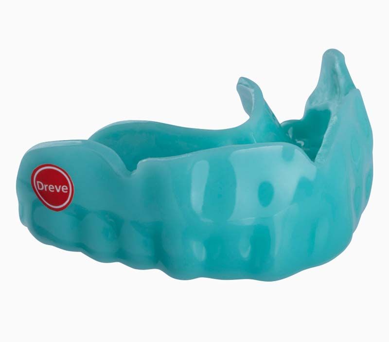 Türkise Zahnschiene Drufosoft®colour 120x3mm mit rotem Dreve-Logo.