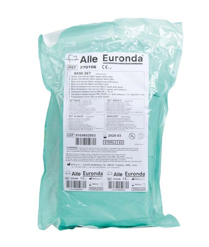 Steril verpacktes OP-Set Basis mit Etikett und Produktinformationen.