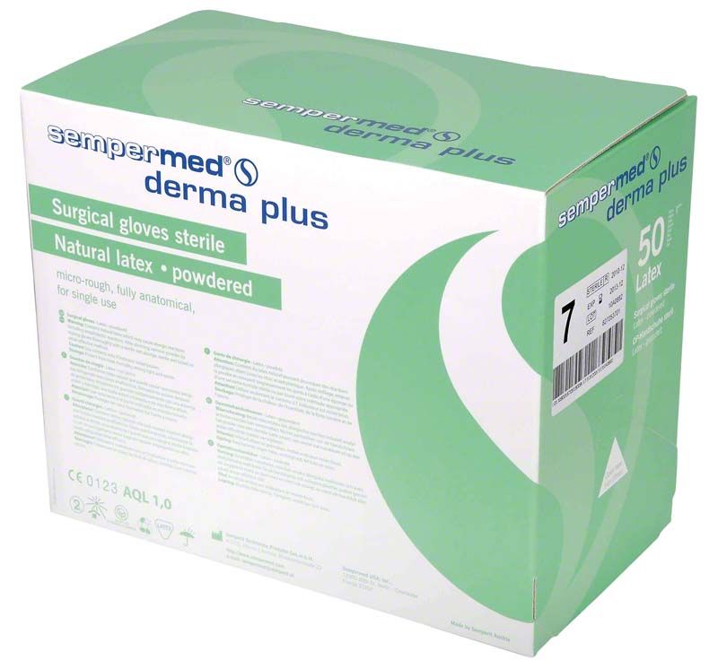 Sempermed® derma plus sterile Einweghandschuhe in Originalverpackung.