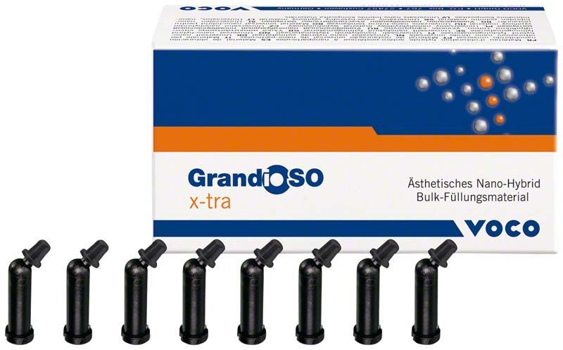 GrandioSO x-tra Caps Nano-Hybrid Bulk-Fill Füllungsmaterial vor Verpackung.