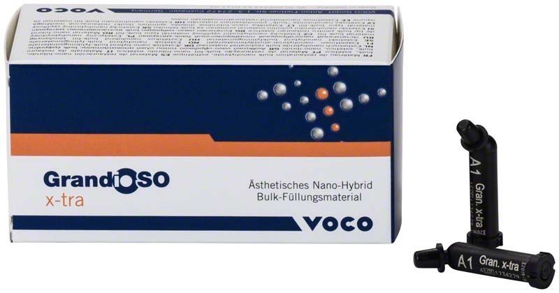 Ästhetisches Nano-Hybrid Bulk-Füllungsmaterial GrandioSO x-tra Caps A1 Verpackung.