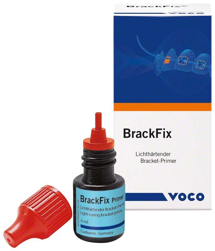 BrackFix® Primer Flasche mit abgenommenem roten Verschluss vor Verpackung.