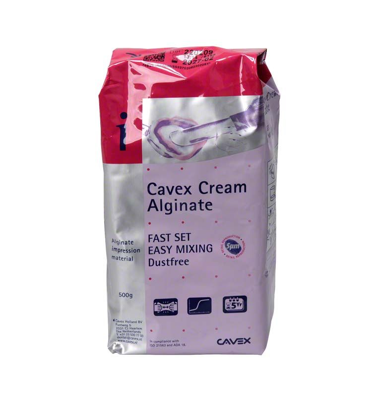 Cavex Cream Alginate Fast Set Verpackung mit 500g Alginat-Abformmaterial.