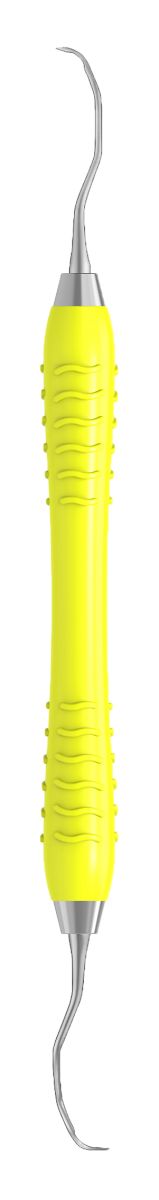 Gelbes dentales Küretteninstrument Colori GRACEY Figur 13-14 mit doppelten Enden.