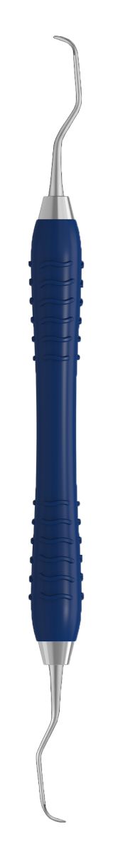 Blaues, doppelseitiges Kürette-Instrument GRACEY Figur 5-6 für Zahnreinigung.