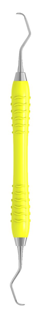 Gelbe Colori Kürette GRACEY Standard Figur 7-8 mit gebogenem Metallende.