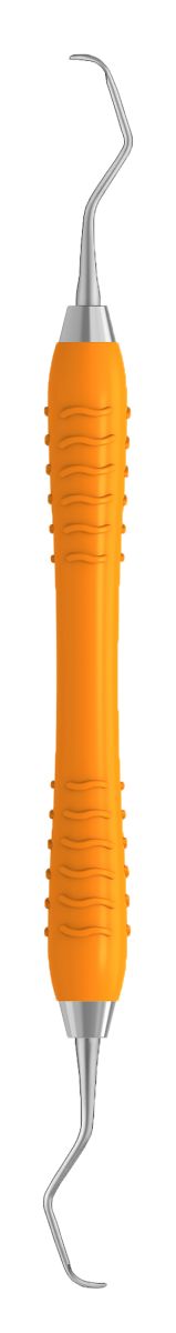 Orangefarbene Kürette GRACEY Figur 7-8 mit ergonomischem Griff.