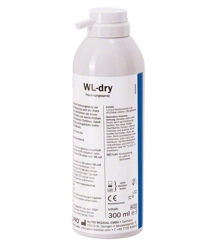 WL-dry Trocknungsspray 300 ml mit detailliertem Etikett auf weißem Hintergrund.