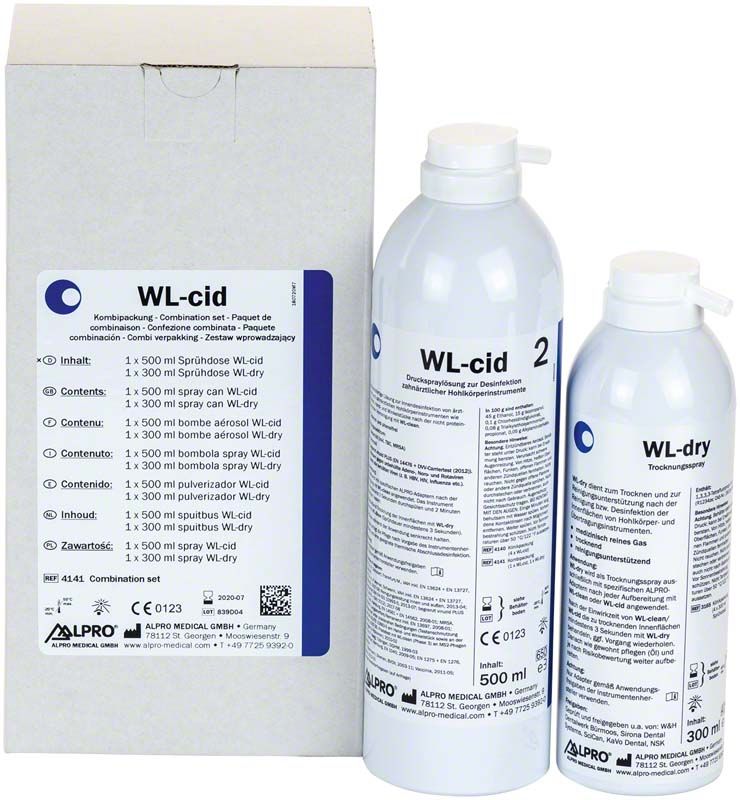 Kombipackung WL-cid zur Instrumentendesinfektion mit zwei Flaschen und Verpackung.