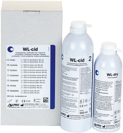 Kombipackung WL-cid zur Instrumentendesinfektion mit zwei Flaschen und Verpackung.