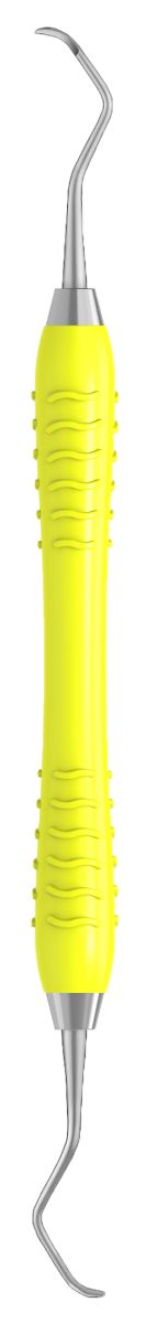 Zahnmedizinische Kürette Colori Universal M23A mit gelbem Griff.