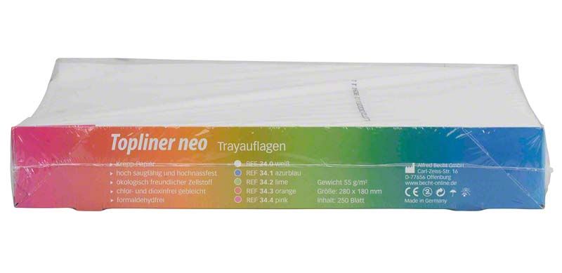 Topliner neo Trayauflagen in bunter Verpackung, 250 Blätter, 18 x 28 cm.