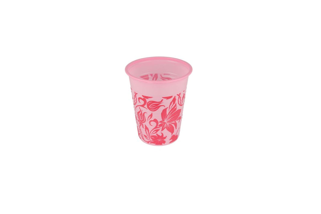 Monoart Mundspülbecher FLOWER rosa mit Blumendekor, 180ml Fassungsvermögen.