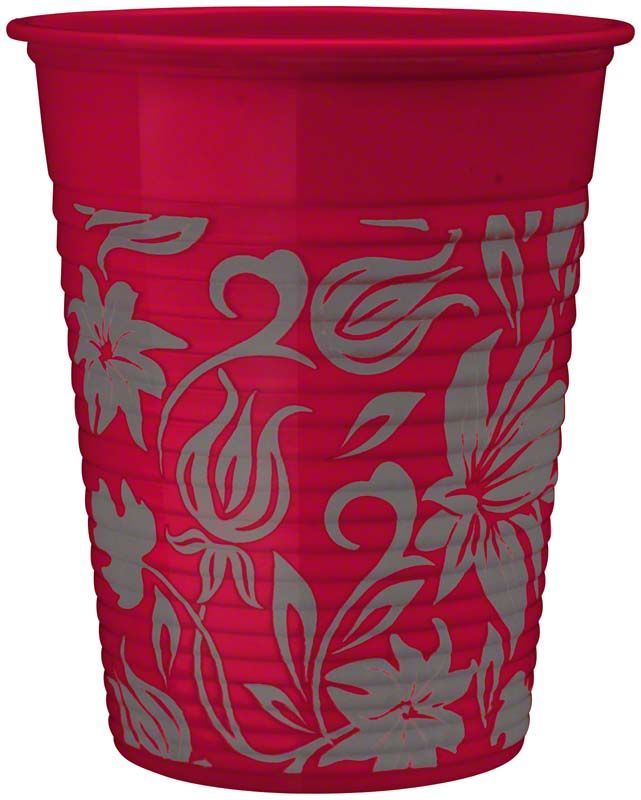 Monoart Mundspülbecher FLOWER in Weinrot mit Blumen-Dekor, 180ml.