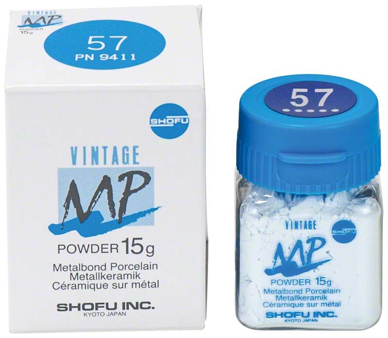 Verpackung und Glasfläschchen des VINTAGE MP Standard Schneide 15g 57 Pulvers.