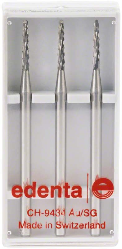 Lindemannfräser C162A 016 HP in Verpackung, drei Fräser sichtbar.