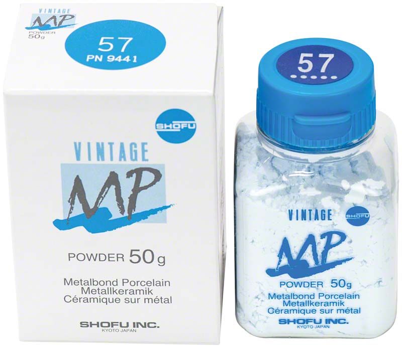 Vintage MP Metallkeramikpulver 50g mit Verpackung und Schraubverschluss.