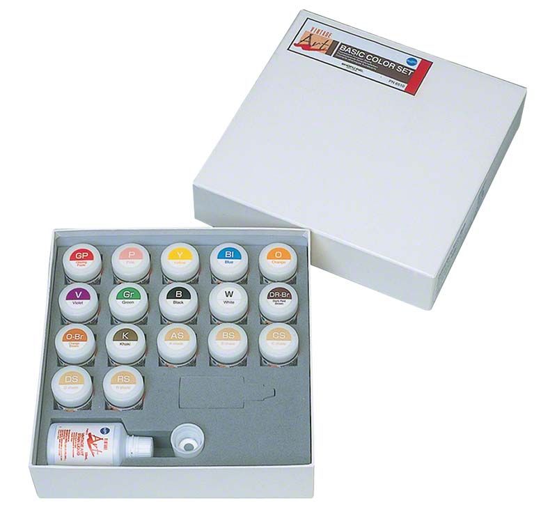 Vintage Art Sets Basic Color Set mit 12 Farbtöpfen und Zubehör.