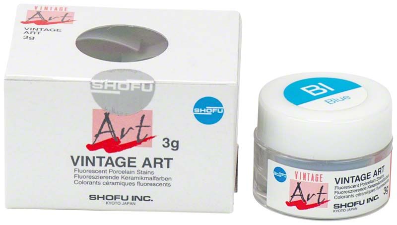 Vintage Art Base Color Stains Bl in blauer Verpackung mit Deckel.