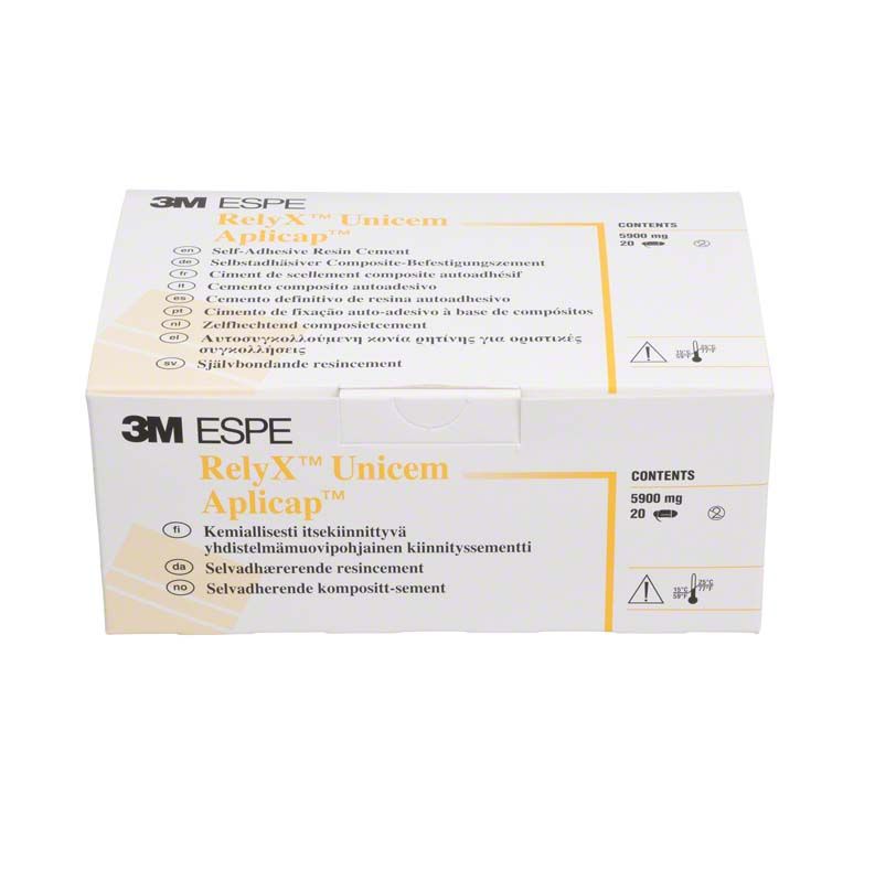 3M RelyX Unicem Aplicap Verpackung mit Produktinformationen und Warnhinweisen.