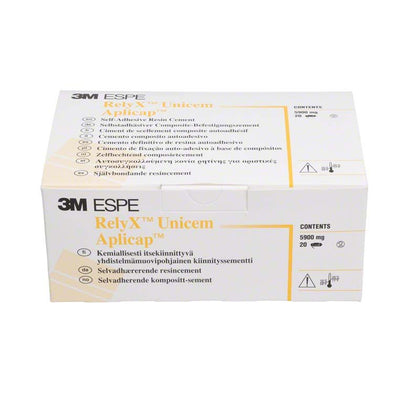 3M RelyX Unicem Aplicap Verpackung mit Produktinformationen und Warnhinweisen.