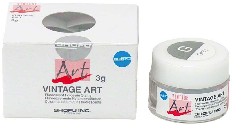 Vintage Art Basisfarbstoff in Grau, 3g Glasbehälter neben Verpackung.
