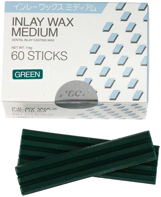 Inlay Wax Medium in Grün, 60 Sticks vor Verpackung.
