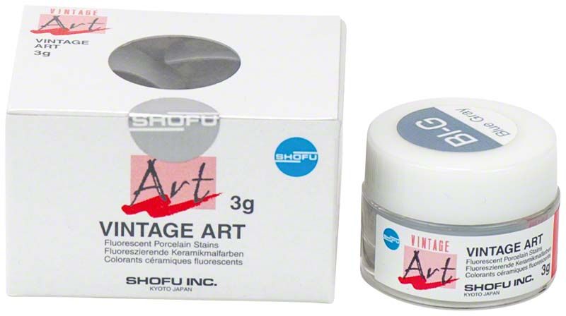 Vintage Art Color Stains Bl-G Verpackung und Tiegel mit Etikett.