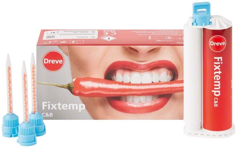Fixtemp C&B 4:1 Kartusche 50ml mit Verpackung und Mischspitzen.