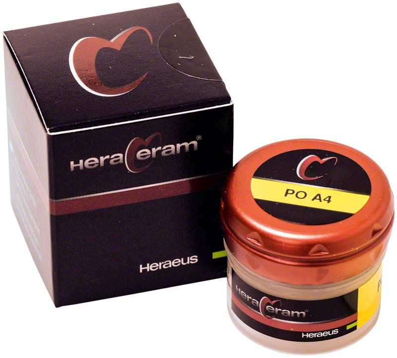 HeraCeram® Pastenopaker PO A4 in braunem Behälter mit Verpackung.