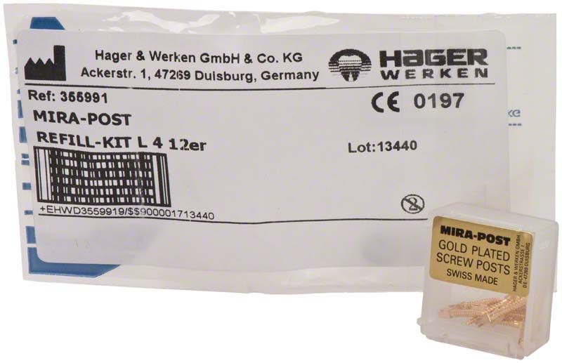 Mirapost® vergoldete Schraubpfosten L4, 12 Stück im Nachfüllkit.