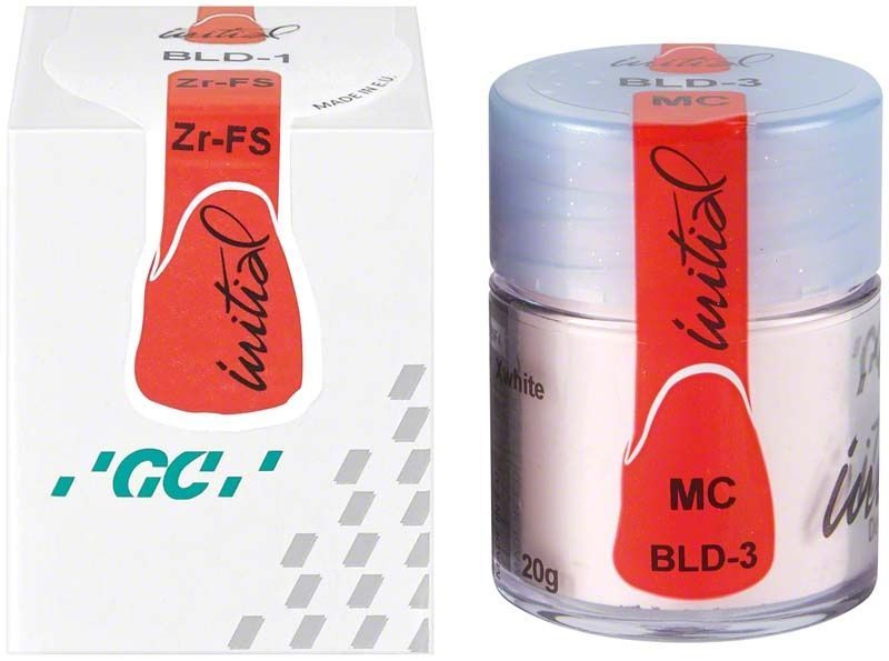 GC Initial MC Bleach Dentin 20g, BLD-3 x-white Verpackung und Glas.